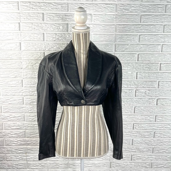 Michael Hoban Jackets & Blazers - Vintage 80s Michael Hoban North Beach Black Cropped Leather Jacket Size 3/4
